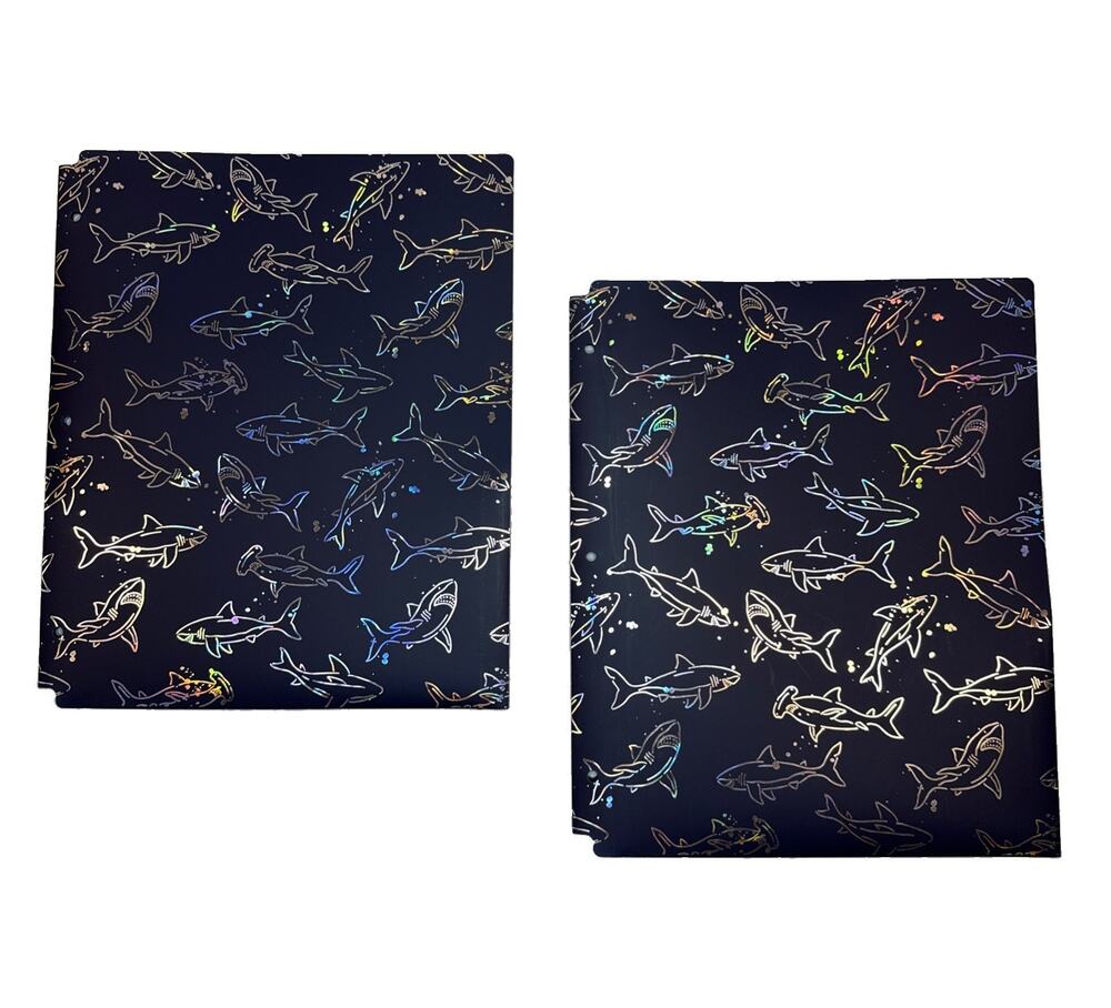 2 Pack Pen+Gear Shark Poly Folders 2-Pocket Navy Blue Holographic Silver Foil